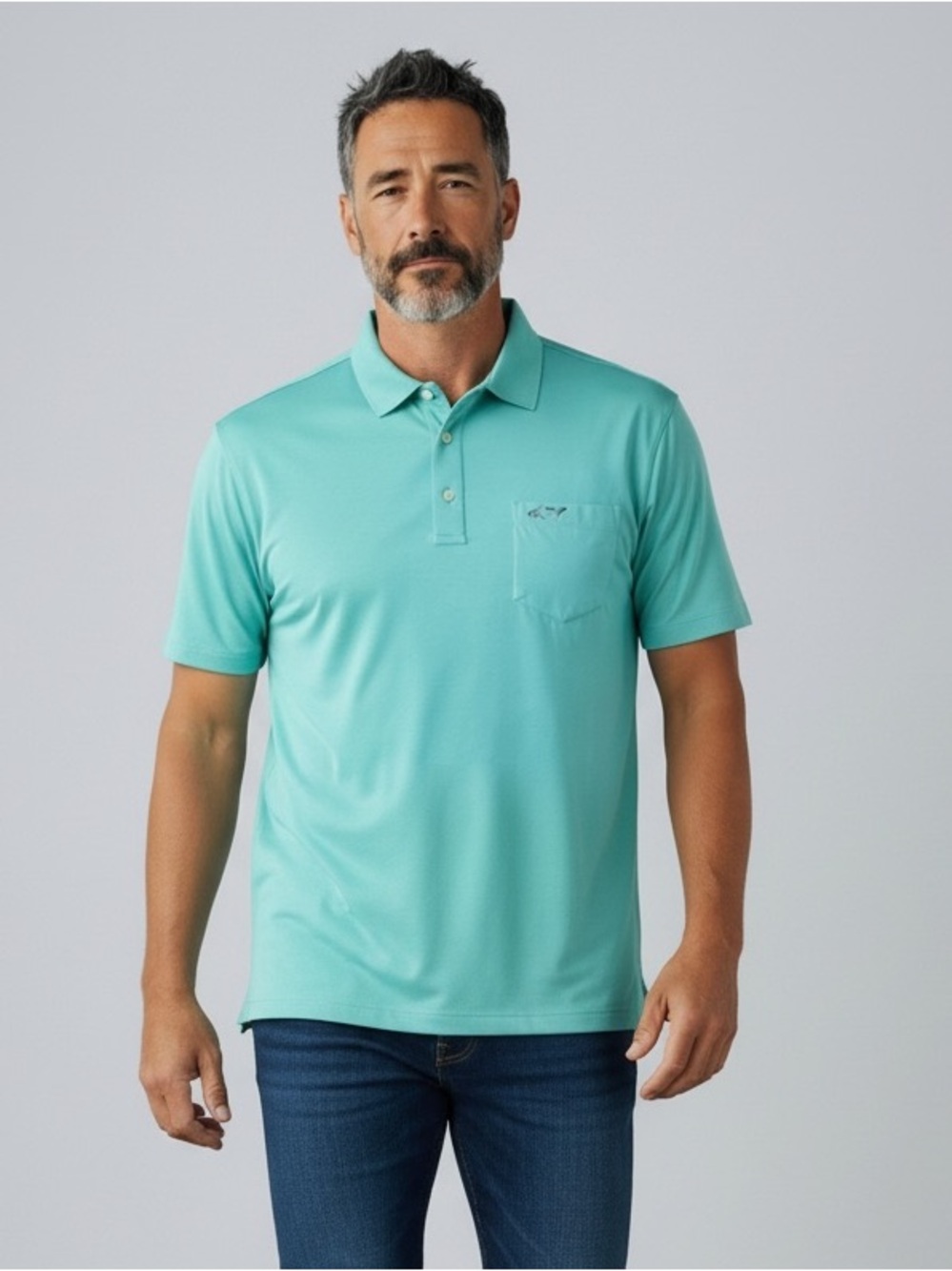 Greg Norman PlayDry Men’s Performance Polo Shirt Size Medium Aqua Teal Golf Y2K